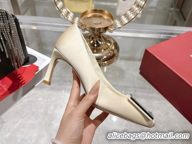 Purchase Roger Vivier Trompette Pumps 7cm in Satin and Strass Buckle White RV121101 1211107 2026