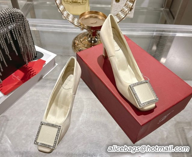Purchase Roger Vivier Trompette Pumps 7cm in Satin and Strass Buckle White RV121101 1211107 2026