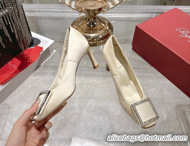 Purchase Roger Vivier Trompette Pumps 7cm in Satin and Strass Buckle White RV121101 1211107 2026