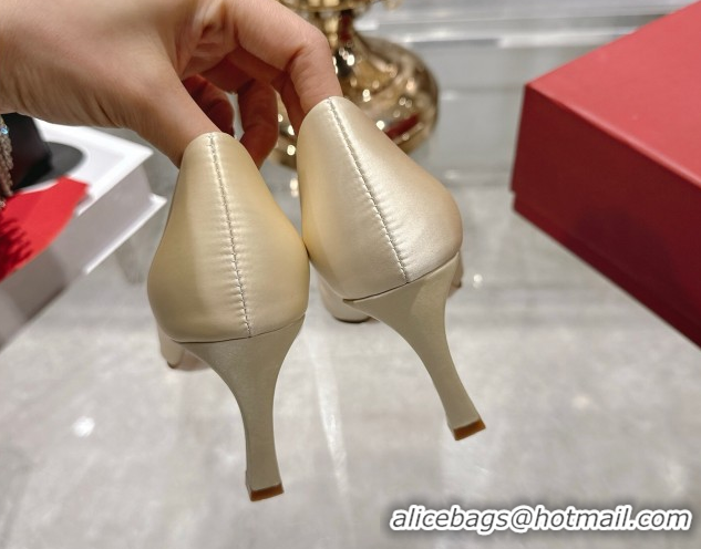 Purchase Roger Vivier Trompette Pumps 7cm in Satin and Strass Buckle White RV121101 1211107 2026