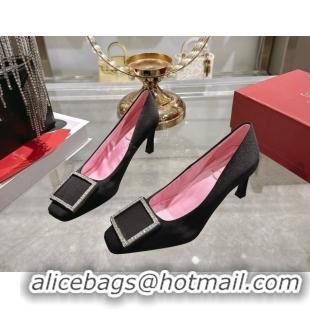 Good Quality Roger Vivier Trompette Pumps 7cm in Satin and Strass Buckle Black RV121101 1211108 2026