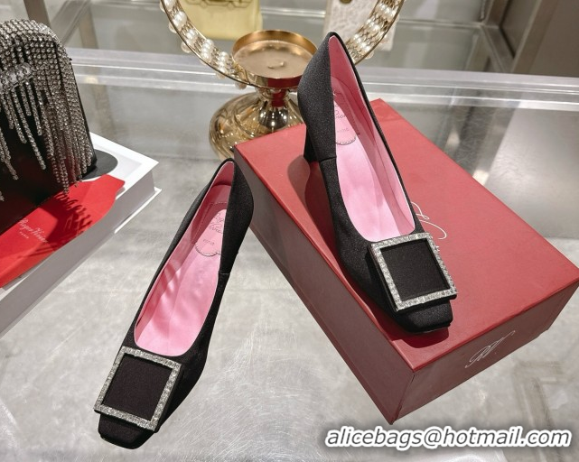 Good Quality Roger Vivier Trompette Pumps 7cm in Satin and Strass Buckle Black RV121101 1211108 2026