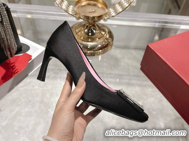 Good Quality Roger Vivier Trompette Pumps 7cm in Satin and Strass Buckle Black RV121101 1211108 2026