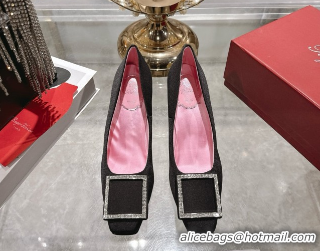 Good Quality Roger Vivier Trompette Pumps 7cm in Satin and Strass Buckle Black RV121101 1211108 2026
