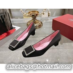 Luxurious Roger Vivier Trompette Pumps 4.5cm in Satin and Strass Buckle Black RV121101 1211109 2026