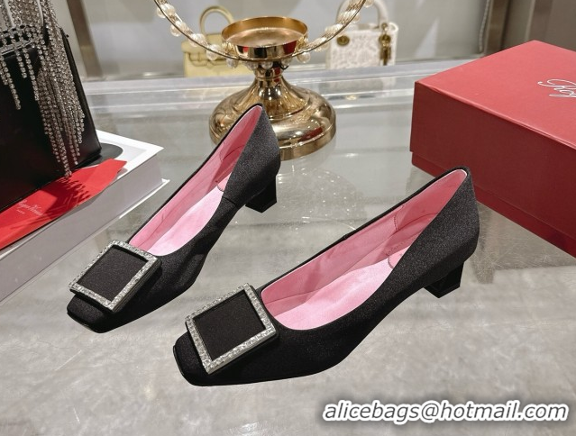 Luxurious Roger Vivier Trompette Pumps 4.5cm in Satin and Strass Buckle Black RV121101 1211109 2026