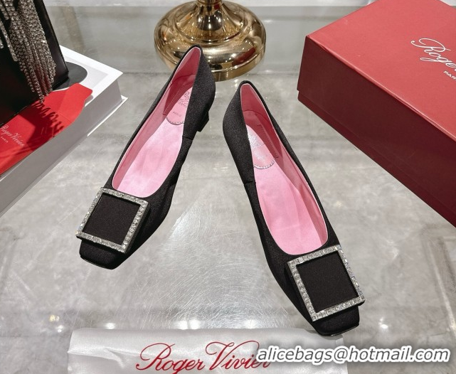 Luxurious Roger Vivier Trompette Pumps 4.5cm in Satin and Strass Buckle Black RV121101 1211109 2026