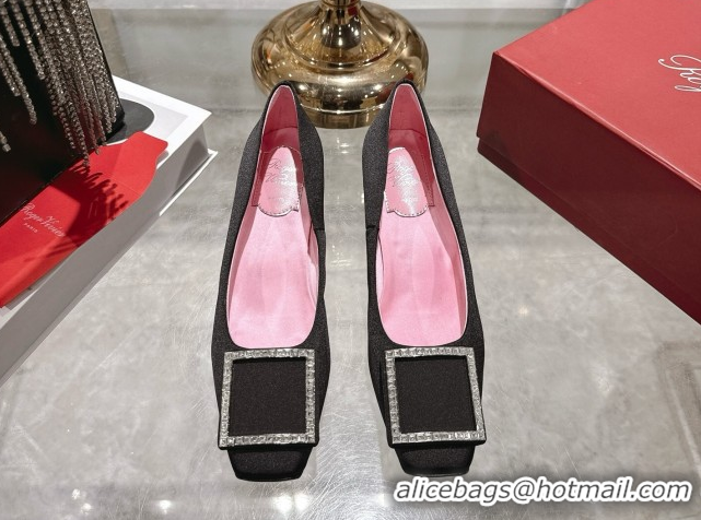 Luxurious Roger Vivier Trompette Pumps 4.5cm in Satin and Strass Buckle Black RV121101 1211109 2026