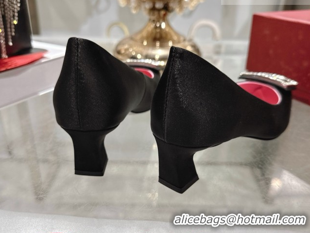 Luxurious Roger Vivier Trompette Pumps 4.5cm in Satin and Strass Buckle Black RV121101 1211109 2026