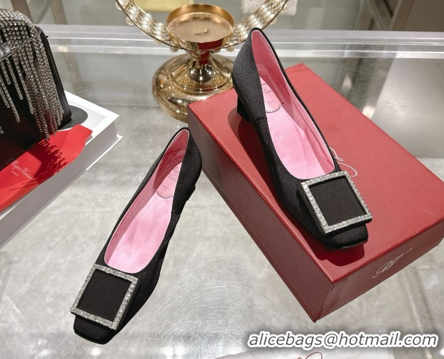 Luxurious Roger Vivier Trompette Pumps 4.5cm in Satin and Strass Buckle Black RV121101 1211109 2026