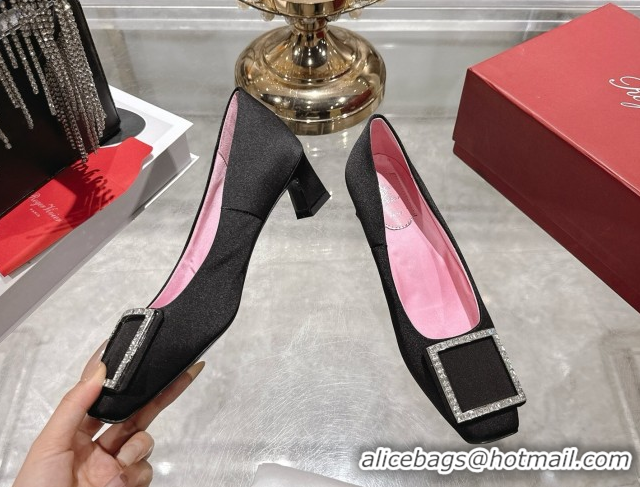 Luxurious Roger Vivier Trompette Pumps 4.5cm in Satin and Strass Buckle Black RV121101 1211109 2026