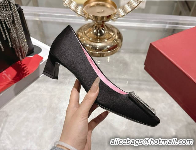 Luxurious Roger Vivier Trompette Pumps 4.5cm in Satin and Strass Buckle Black RV121101 1211109 2026