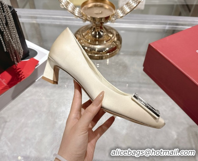 Unique Style Roger Vivier Trompette Pumps 4.5cm in Satin and Strass Buckle White RV121101 1211110 2026