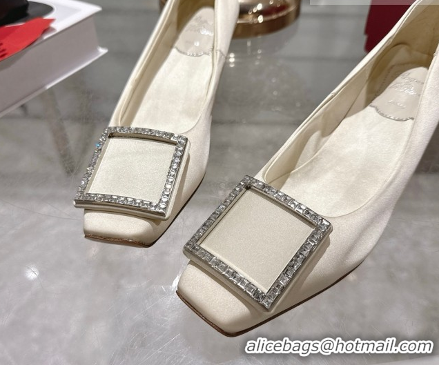 Unique Style Roger Vivier Trompette Pumps 4.5cm in Satin and Strass Buckle White RV121101 1211110 2026