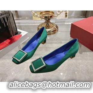 Shop Duplicate Roger Vivier Trompette Pumps 4.5cm in Satin and Strass Buckle Green RV121101 1211111 2026