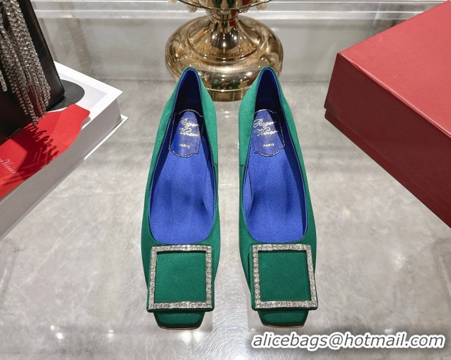 Shop Duplicate Roger Vivier Trompette Pumps 4.5cm in Satin and Strass Buckle Green RV121101 1211111 2026