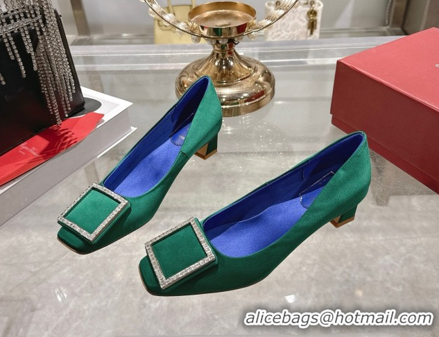 Shop Duplicate Roger Vivier Trompette Pumps 4.5cm in Satin and Strass Buckle Green RV121101 1211111 2026