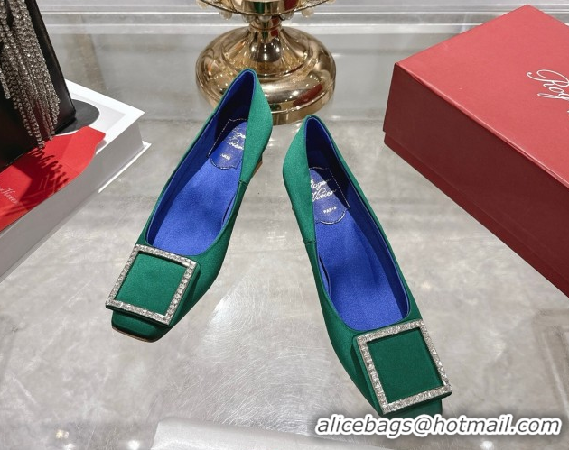 Shop Duplicate Roger Vivier Trompette Pumps 4.5cm in Satin and Strass Buckle Green RV121101 1211111 2026