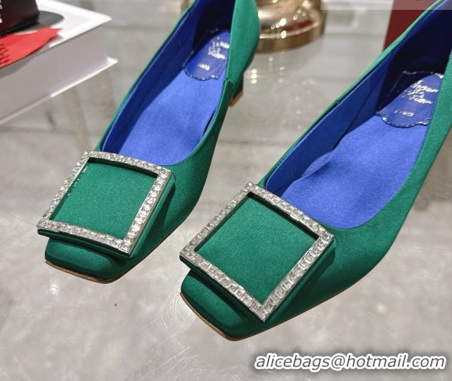 Shop Duplicate Roger Vivier Trompette Pumps 4.5cm in Satin and Strass Buckle Green RV121101 1211111 2026