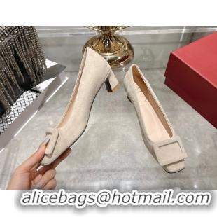 Low Cost Roger Vivier Trompette Pumps 4.5cm in Suede and Buckle Nude RV121102 1211112 2026
