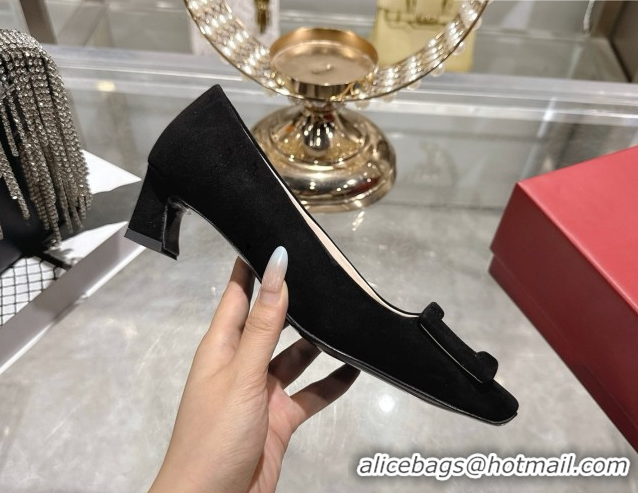 Popular Style Roger Vivier Trompette Pumps 4.5cm in Suede and Buckle Black RV121102 1211113 2026