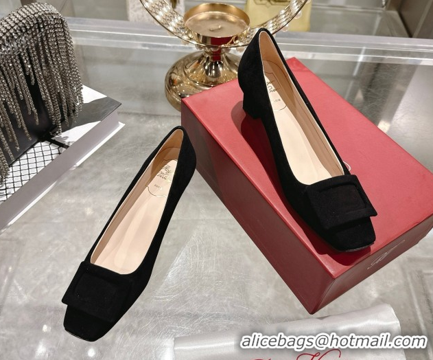 Popular Style Roger Vivier Trompette Pumps 4.5cm in Suede and Buckle Black RV121102 1211113 2026