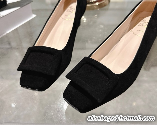 Popular Style Roger Vivier Trompette Pumps 4.5cm in Suede and Buckle Black RV121102 1211113 2026