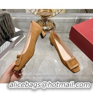 Top Design Roger Vivier Trompette Pumps 4.5cm in Suede and Buckle Brown RV121102 1211114 2026