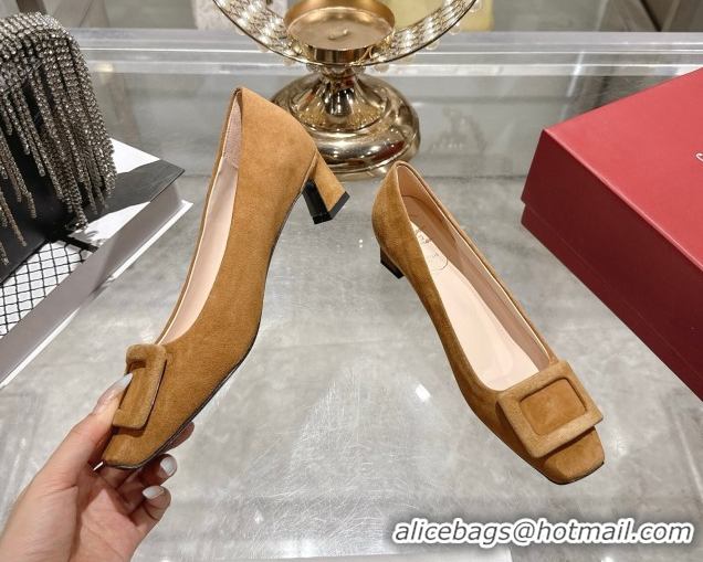 Top Design Roger Vivier Trompette Pumps 4.5cm in Suede and Buckle Brown RV121102 1211114 2026