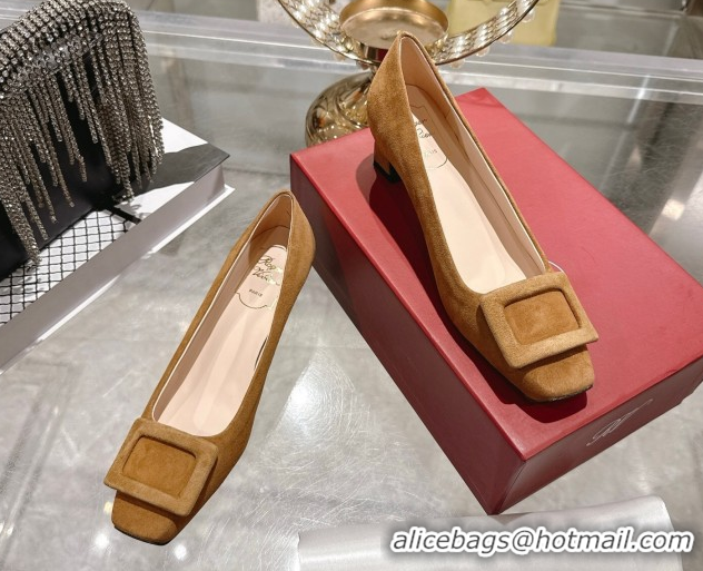 Top Design Roger Vivier Trompette Pumps 4.5cm in Suede and Buckle Brown RV121102 1211114 2026