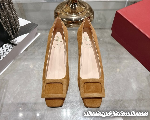 Top Design Roger Vivier Trompette Pumps 4.5cm in Suede and Buckle Brown RV121102 1211114 2026