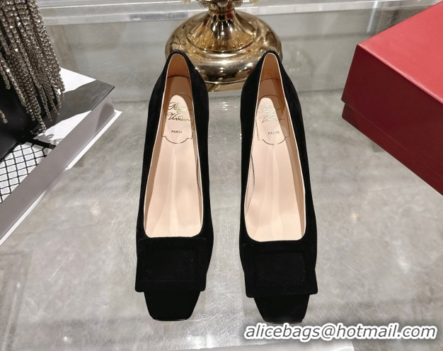 Discount Roger Vivier Trompette Pumps 7cm in Suede and Buckle Black RV121102 1211115 2026