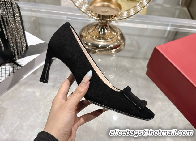 Discount Roger Vivier Trompette Pumps 7cm in Suede and Buckle Black RV121102 1211115 2026