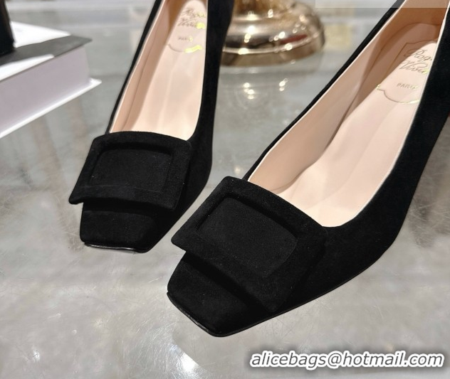 Discount Roger Vivier Trompette Pumps 7cm in Suede and Buckle Black RV121102 1211115 2026