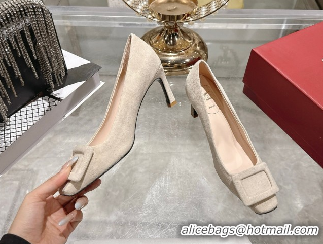 Low Price Roger Vivier Trompette Pumps 7cm in Suede and Buckle Nude RV121102 1211116 2026