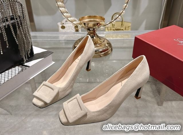 Low Price Roger Vivier Trompette Pumps 7cm in Suede and Buckle Nude RV121102 1211116 2026