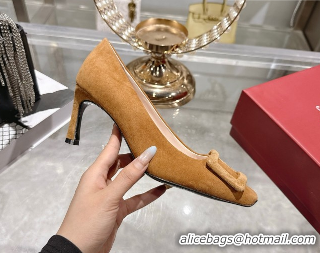 Cheap Price Roger Vivier Trompette Pumps 7cm in Suede and Buckle Brown RV121102 1211117 2026