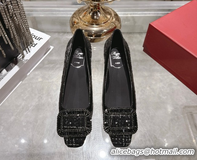Grade Roger Vivier Belle Vivier Pumps 4.5cm in Fabric and Sequins Black RV121103 1211118 2026