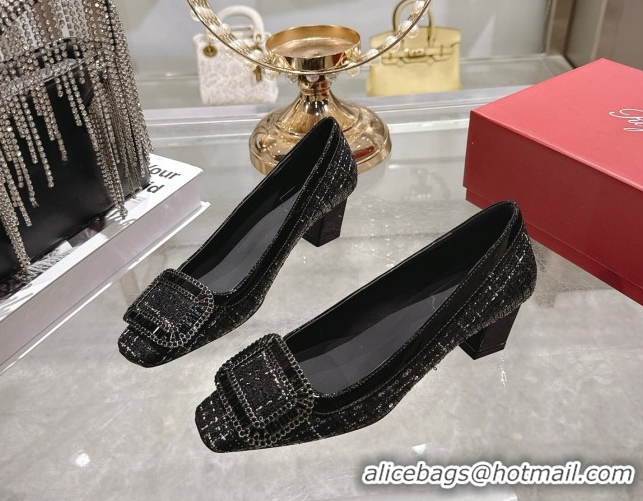 Grade Roger Vivier Belle Vivier Pumps 4.5cm in Fabric and Sequins Black RV121103 1211118 2026