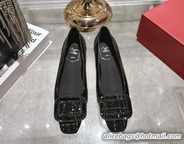 Good Product Roger Vivier Belle Vivier Ballerinas Flat in Fabric and Sequins Black RV121103 1211120 2026