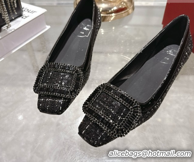 Good Product Roger Vivier Belle Vivier Ballerinas Flat in Fabric and Sequins Black RV121103 1211120 2026