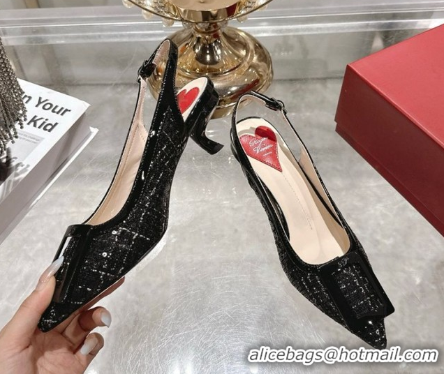 Trendy Design Roger Vivier Virgule Slingbacks Pump 5.5cm in Fabric and Sequins Black RV121104 1211124 2026