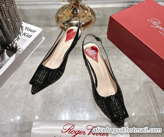 Trendy Design Roger Vivier Virgule Slingbacks Pump 5.5cm in Fabric and Sequins Black RV121104 1211124 2026