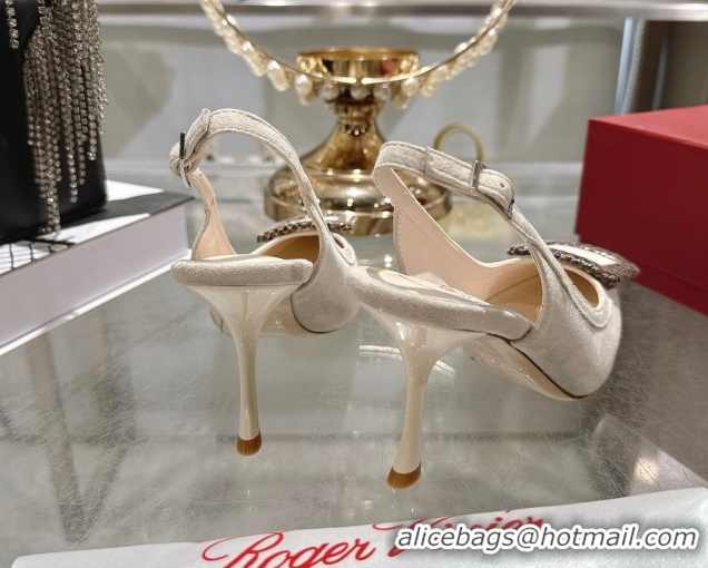 Top Design Roger Vivier Viv' In The City Slingbacks Pump 8.5cm in Suede and Snakeskin Embossed Buckle Nude RV121104 1211