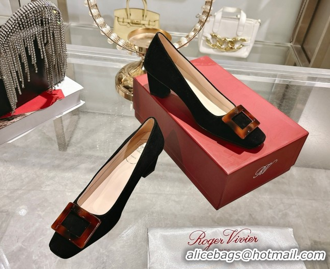 Low Cost Roger Vivier Belle Vivier Pumps 4.5cm in Suede and Tortoiseshell Printed Buckle Black RV121105 1211129 2026