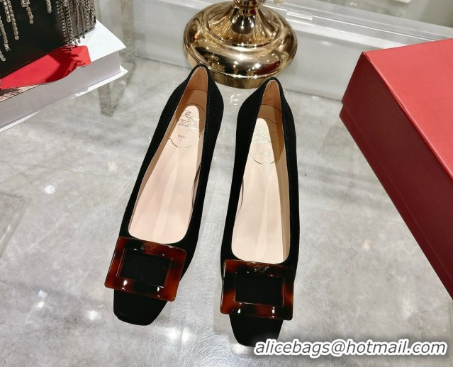 Low Cost Roger Vivier Belle Vivier Pumps 4.5cm in Suede and Tortoiseshell Printed Buckle Black RV121105 1211129 2026
