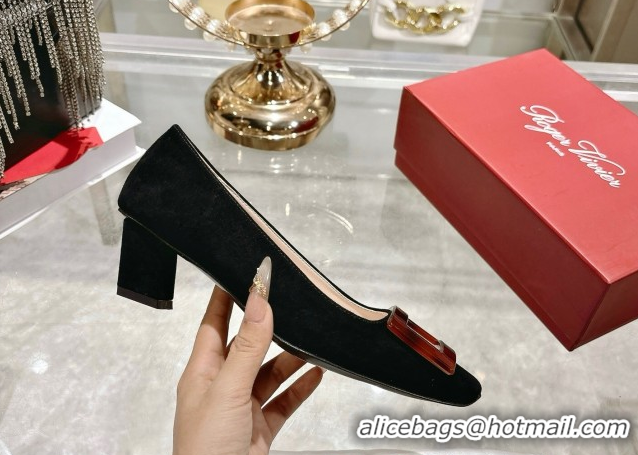 Low Cost Roger Vivier Belle Vivier Pumps 4.5cm in Suede and Tortoiseshell Printed Buckle Black RV121105 1211129 2026