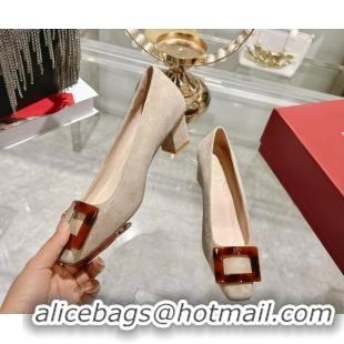 Luxurious Roger Vivier Belle Vivier Pumps 4.5cm in Suede and Tortoiseshell Printed Buckle Grey RV121105 1211130 2026