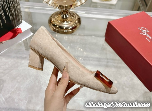 Luxurious Roger Vivier Belle Vivier Pumps 4.5cm in Suede and Tortoiseshell Printed Buckle Grey RV121105 1211130 2026