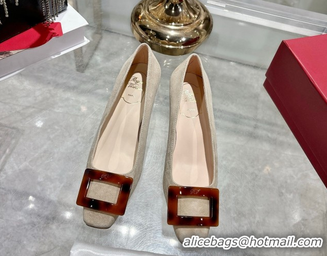 Luxurious Roger Vivier Belle Vivier Pumps 4.5cm in Suede and Tortoiseshell Printed Buckle Grey RV121105 1211130 2026